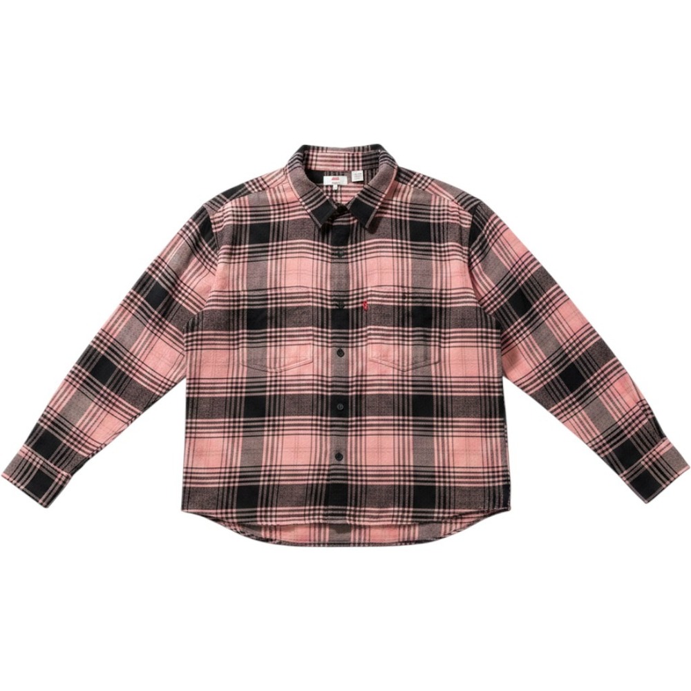 Levis Pink and Black Plaid Flannel Button Down Shirt Women XL Long Sleeve